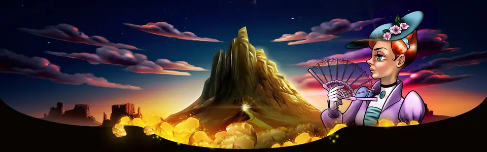 Lucky Nugget welcome package art with Miss Dice at sunset